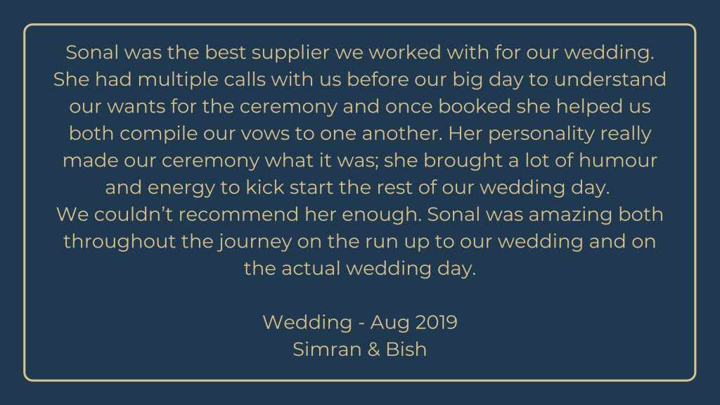 Celebrant wedding testimonial