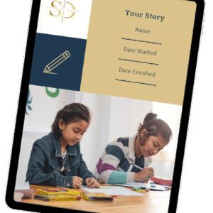 childrens storytelling workbook download shown on tablet