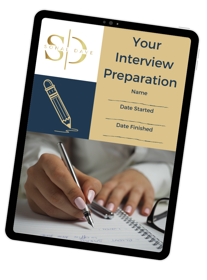 interview prep workbook download shown on tablet