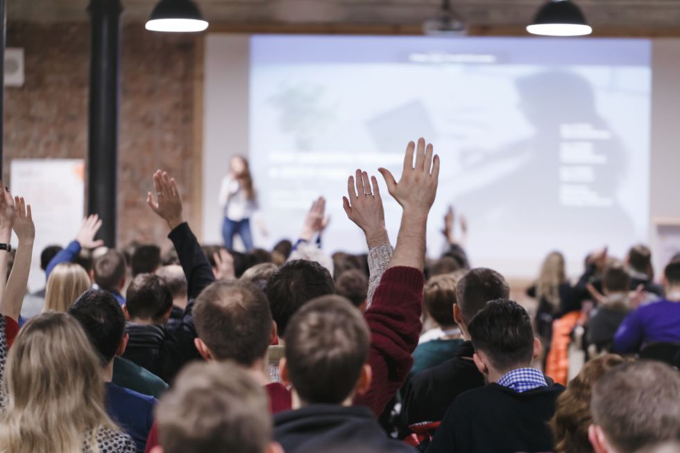 woman giving presentation