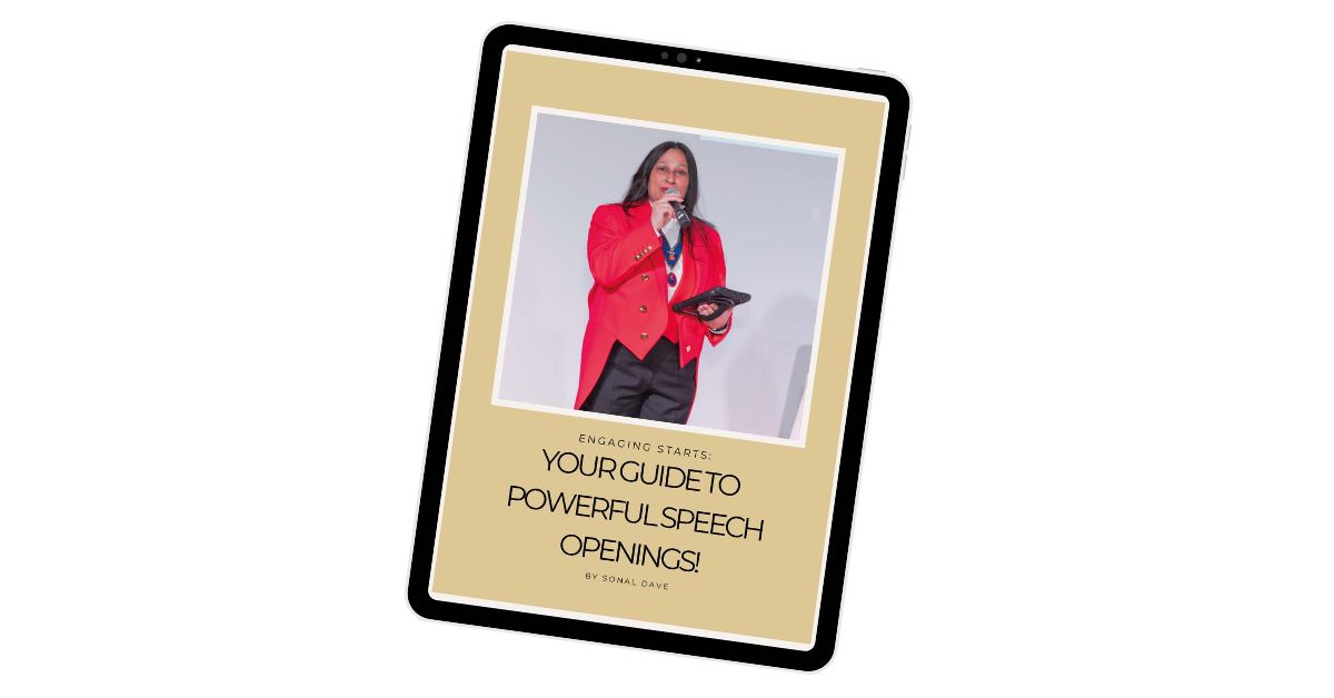 Engaging Starts - Your Guide to Powerful Speech Openings cover shown on tablet