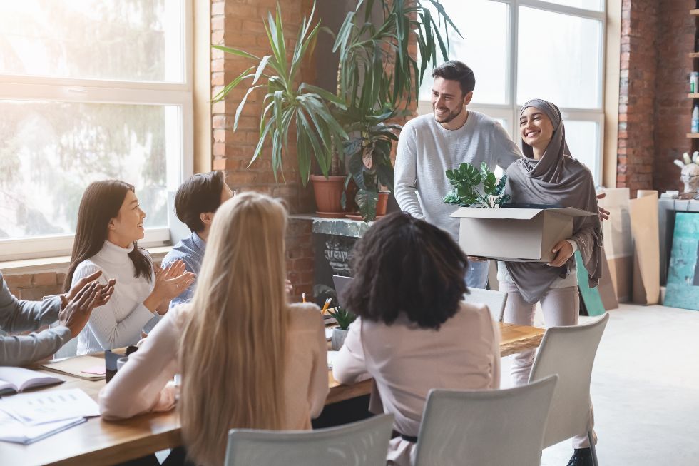 team welcoming a new employee